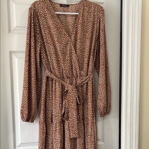 Forever 21 Brown Tan Wrap Dress with V-Neck